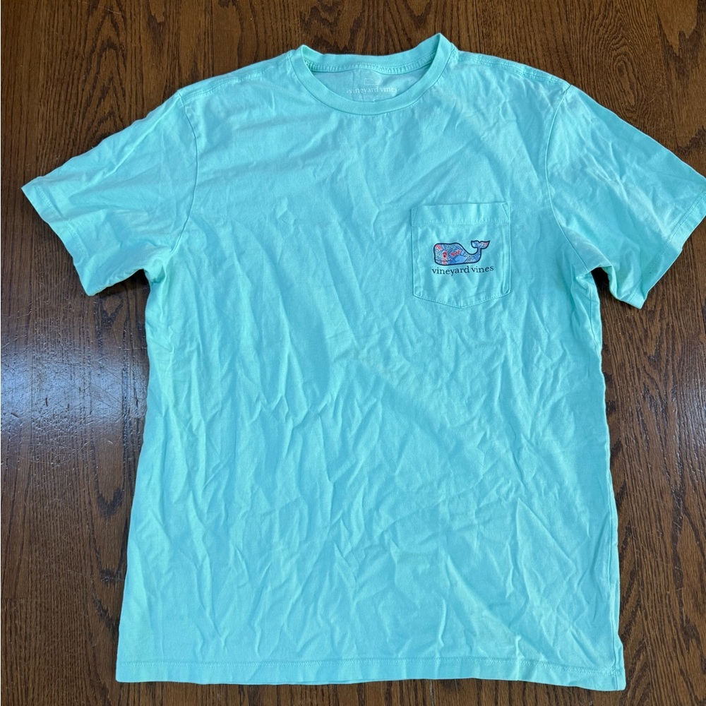 Vineyard Vines Light Aqua Short Sleeve Pocket Tee with Whale Logo